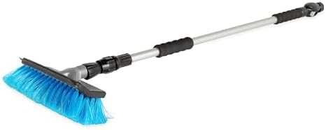 Camco RV Flow-Through Wash Brush - Features an Adjustable Handle, a Standard Garden Hose Connection, and an On/Off Button to Control Water Flow (43633)