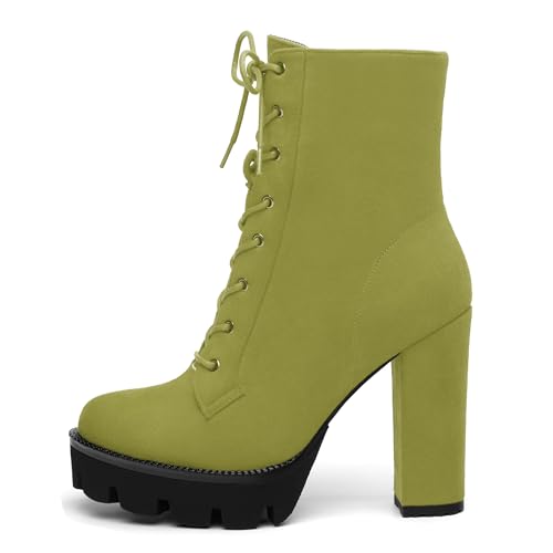 Womens Ankle Boots, Round Toe High Chunky Heel Platform Ankle Boots for Women, High Heel Lace Up Ankle Booties2