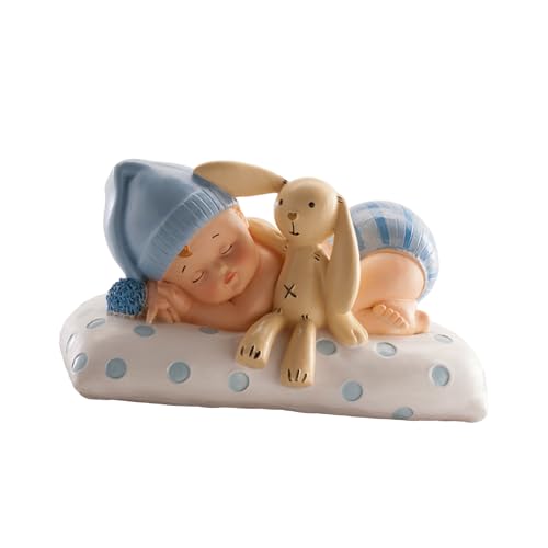 dekora – Figurina Battesimo Bambino Dormiente con Peluche 10 cm, Cake Topper e Decorazione per Torte di Battesimo e Baby Shower