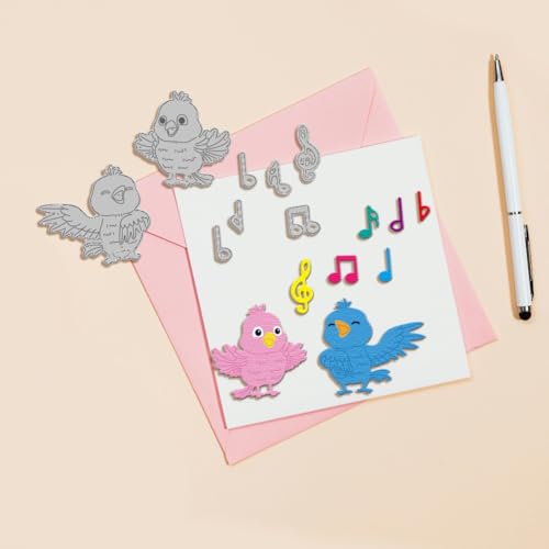 GLOBLELAND Cute Singing Birds Cutting Dies for DIY Scrapbooking Metal Musical Notes Cut Dies Spring Flower Animals Die Cuts for Card Making Embossing Photo Album Craft Decor