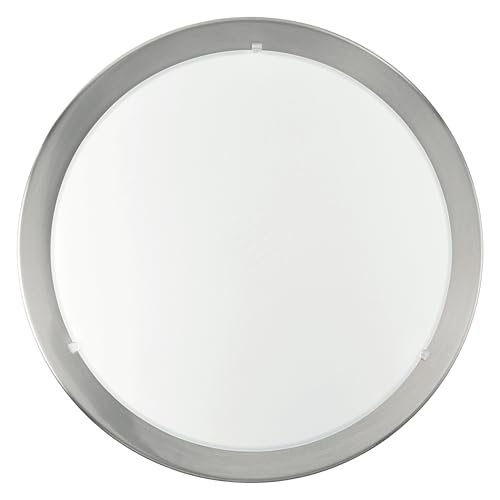 EGLO Deckenlampe Planet, 1 flammige Deckenleuchte, Wohnzimmerlampe aus Metall und satiniertem Glas, Küchenlampe in Silber, Weiß, Flurlampe Decke mit E27 Fassung