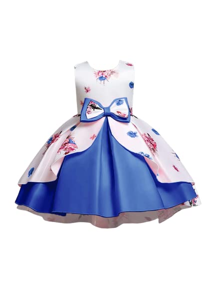 Image of Buy & Try Girl's Satin Floral Printed Frock Knee Length Short Frocks Dress.