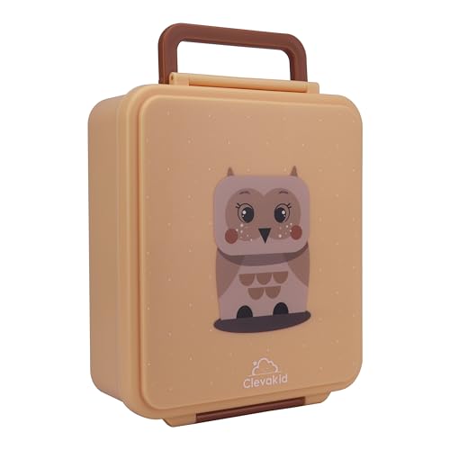 Image of Bento Mega Lunch Box, carrying handle - 4 No-Mix Compartments | Microwave & Dishwasher Safe | for Adult, Preschool, School 1600ML, OZ (Orange Light Peach ClevaOwlee Friend)