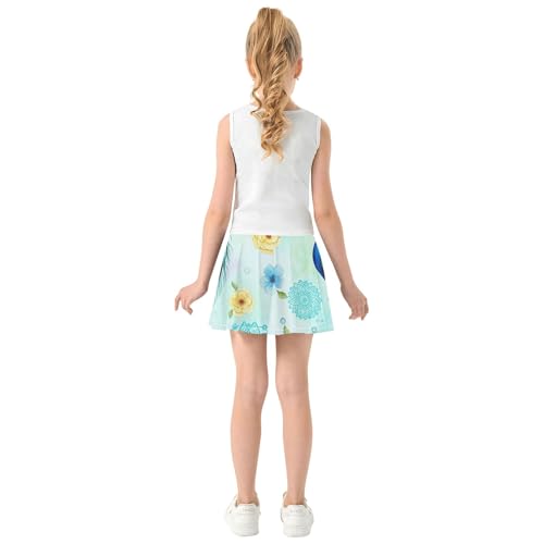 Elegant Blue Green Peacock Ornate Athletic Shorts Girls Skorts Toddlers Tennis Skirts Uniform Butterfly Skirt 3t4