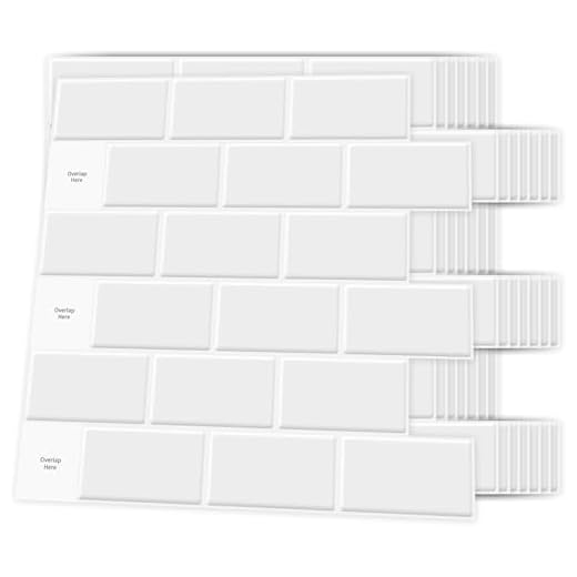 Art3d 10-Stück Fliesenaufkleber Klebefliesen Fliesenfolie Weiß Wandaufkleber Metro Fliesen Fliesendekor Selbstklebend Wandfliesen RV Küche Bad