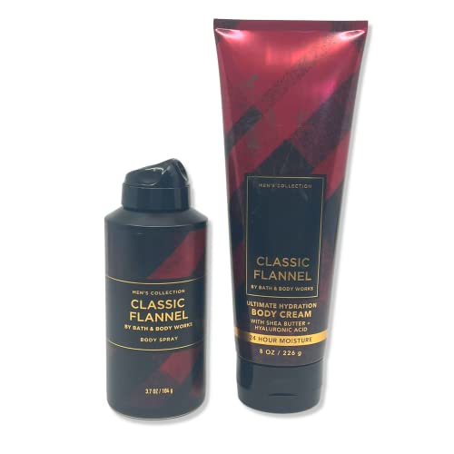 Bath & Body Works Classic Flannel - 2 pc Bundle - Body Spray & Body Cream - Mens Collection