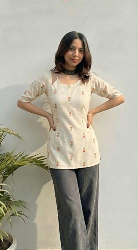 Image of ANNI Designer Short Kurti for Women Viscose Blend Printed Ethnic Tunic | Stylish Kurti Tops with Jeans Styling | Casual Office Wear | Trendy Indian Fashion for Woman