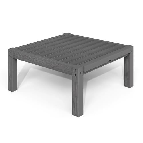Image of Modular Outdoor Patio Furniture Coffee Table, HIPS All-Weather Outdoor Sectional Sofa Table, Side Interlock for Expansion, Patio Side Table for Backyard, Balcony, Deck (Grey)
