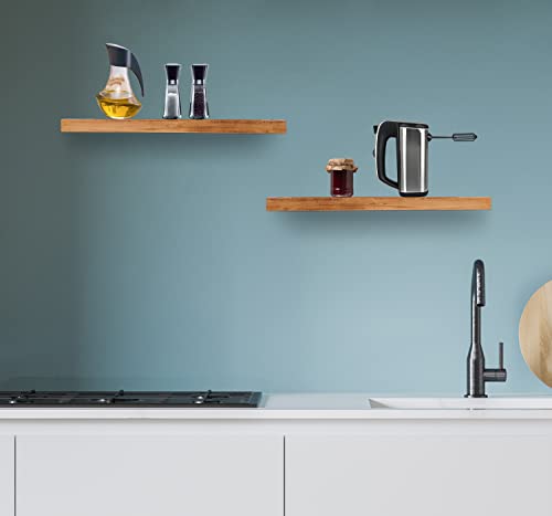 2 Pack 16" Solid Cedar Wood Floating Shelves, Brushed Finish, Wall Mounted For Home Living Room Bathroom #TOP6