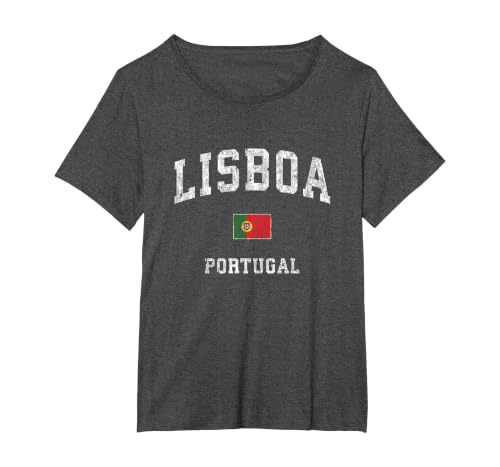 Lisbon Portugal Vintage Athletic Sports Design T-Shirt, Women's Plus, Dark Heather Grey, 5X