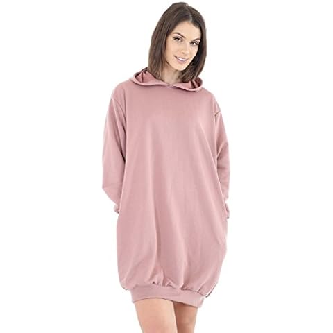 Comfiestyle New Women's Ladies Oversized Loose Baggy Hooded Long Sleeves Sweatshirt Tunic UK Dress. UK One Size 8-18 Dusty Pink Cover