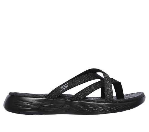 Skechers Skechers womens On the Go 600 - Dainty Flat Sandal, Black/Grey, 9 US