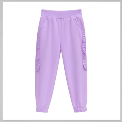 HILEELANG Toddler Girls' Jogger Pants 3-Pack Pull on Cotton French Terry Solid Ruffle Pocket SweatPants12M-7Y4