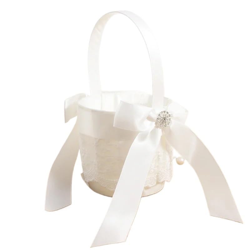 Cesti Nuziali in Seta Cesto portafiori for Bambina, Cuscino portafedi in Raso, cestini portafiori in Pizzo for Bambina, Nastro di Seta per Cerimonia Fiori(Flower Girl Basket)