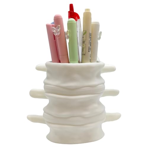 TIME&TRAVE 3D Printed Spine Pen Holder, Anatomical Vertebrae Pencil Cup Based on Real CT Scan, Gothic Desk Organizer for 8-10 Pens, Medical Student & Doctor Gift