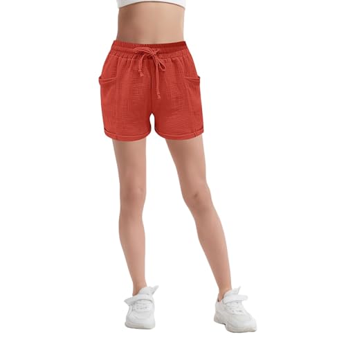 Girls Tie Front Linen Shorts with Pockets Casual Cotton Elastic Waist Shorts with Drawstring Trendy Summer Beach4
