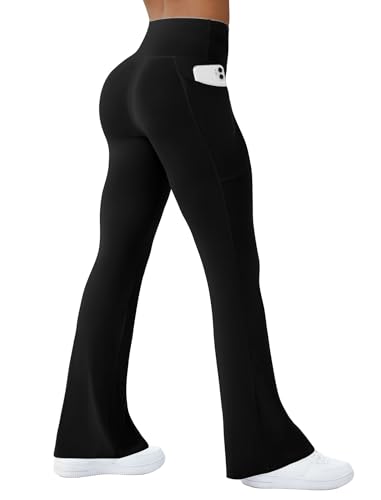 Image of COPYLEAF Womens Yoga Pants with Pockets High Waisted Flare Leggings Bell Bottom Yoga Dress Pants Seamless Bootcut Pants