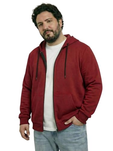 Image of UNSTD Men Solid Maroon Zip-Up Hoodie | Full Sleeve Hooded Sweatshirt with Kangaroo Pockets | Casual Winter Wear for Men