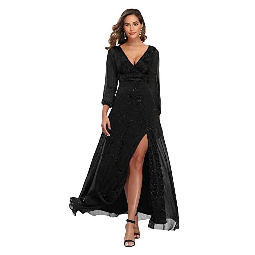 Ever-Pretty Women's Pleated A-line Sexy Side Split Plus Size Party Dress Black US24