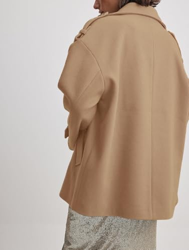 Majdan Women's Double Breasted Short Peacoat Winter Thick Wool Coat Oversized Jacket with Pockets3