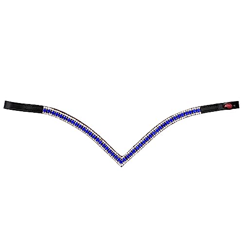 Start Woden Stirnriemen Pferd Glitzer, Stirnband Leder Diamond Pferdestirnband Pferdeschmuck geschwungen für Trense, Stirnriemen für Pferde Größe Warmblut, Vollblut und Pony (Full, Schwarz/Blue)