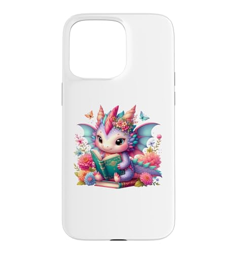 Cute Pink Baby Dragon Floral Book Lover Bookish Fantasy Era �X�}�z�P�[�X iPhone 15 Pro Max �p