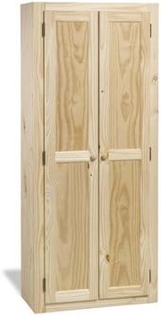 Unfinished Freestanding Kitchen Pantry With 6 Shelves, Made Of Solid Pine Wood, Includes 3 Fixed Shelves And 3 Adujustable Shelves, Can Be Use As A Walk-in-closet