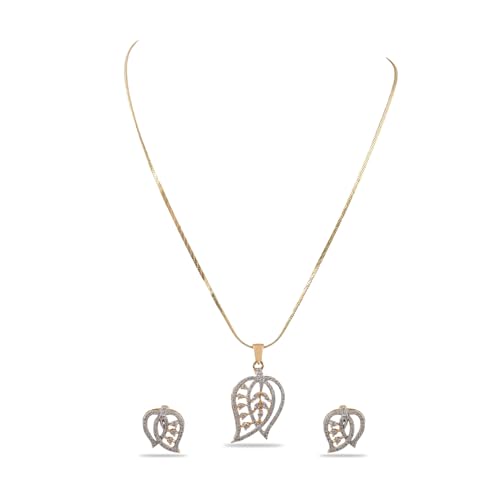 Image of Rubans Pendant Necklace Set American Diamond and Zirconia Gift Jewellery for Women & Girls