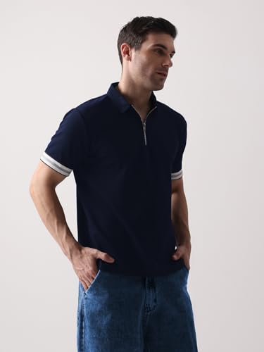 Image of Leriya Fashion T Shirt for Men | Polo T-Shirt for Man | Men's Half Zip Polo | Lightweight Breathable Summer Wear | Textured Knit Casual Stylish Tee | Short Sleeve Smart Casual Top for Man