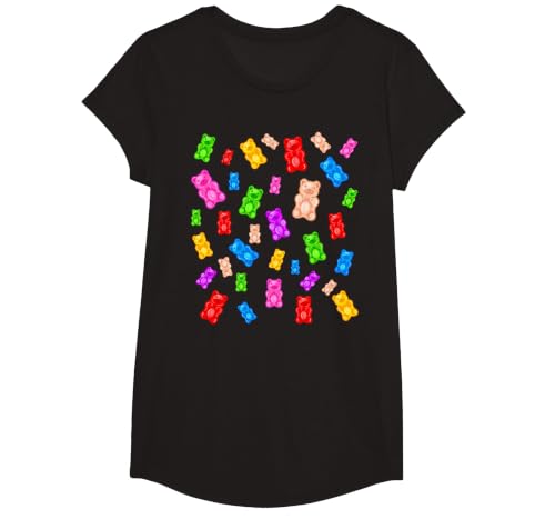 Gummy Bear Candy Mix T-Shirt, Girls, Black, Medium
