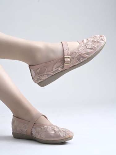 Image of Shoetopia Women's Embroidered Belly Shoes - Soft Comfortable Flats with Adjustable Strap | Traditional Floral Design for Casual & Ethnic Footwear