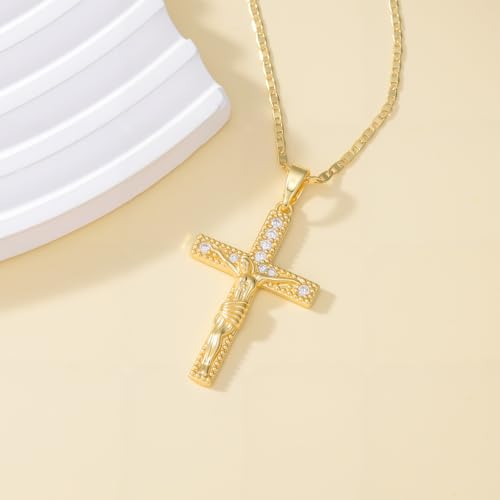 14K Gold Cross Necklaces for Women Crucifix Necklace Men Gold Cross Pendant Chain Jewlery 48cm4