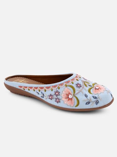 Image of OPIVE's Mehandi Women's Mojari Jutti Ethnic Punjabi Juttis Traditional Flat Embroidered Canvas Fancy Bellies Comfortable Sole for Womens & Girls