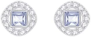 Swarovski Angelic stud earrings, Square cut, Blue, Rhodium plated