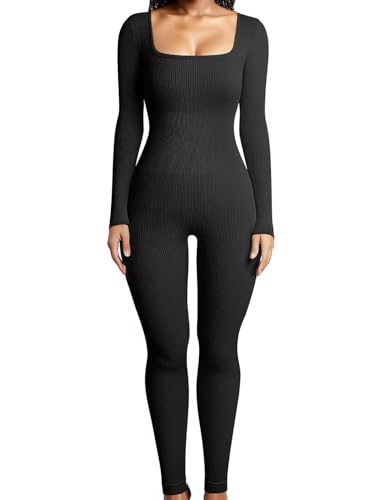 Merlvida Mono Deportivo Mujer Manga Larga Jumpsuit Sexy sin Costuras Monos Ajustados Largos Elástico Body Overol Traje Una Pieza Conjunto Ropa Deportiva Fitness Yoga Gimnasio