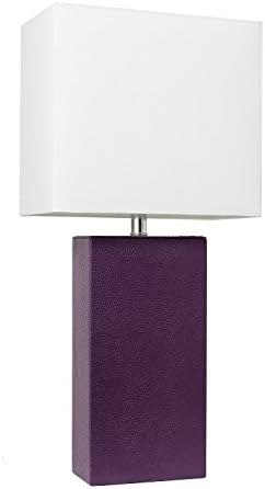 Elegant Designs Modern Leather Table Lamp with White Fabric Shade, Eggplant