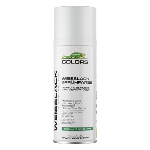 COLORS Sprühlack - 400ml Spraydose - Sprühfarbe für alle Oberflächen, Innen und Aussenbereich, Tolle Deckkraft | RAL9016 - Weisslack weiss Seidenmatt