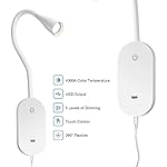 Wall Mount Reading Light, Focused Book Light for Reading in Bed, 5 Dimming, USB Output, 4 Hours Auto Off, Touch Control, Flexible Gooseneck Headboard Reading Lamp, Easy to Install White - Image 4