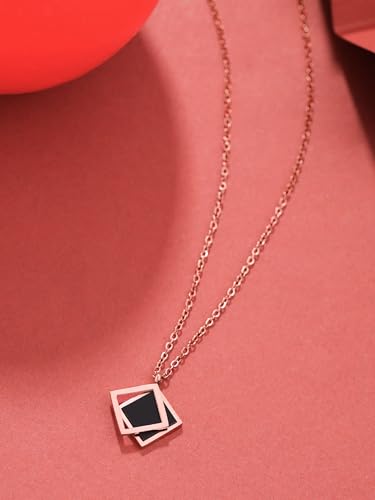 Image of Yellow Chimes Chain Pendant for Women Western Style Gold-Plated Stainless Steel Square Chain Pendant Necklace For Women and Girls.