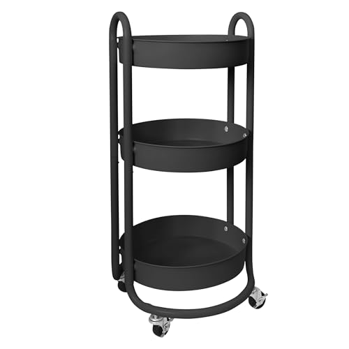 HOMESTEAD Round Rolling Side Table Cart, 3 Tier Metal Utility, 60 lb Heavy Duty, 15&Prime; Diameter...