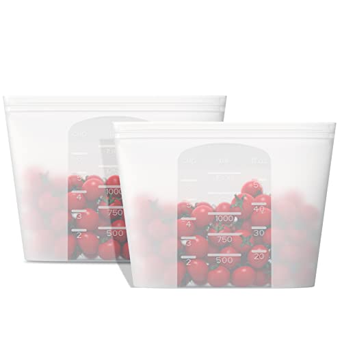 Winrock Reusable Silicone Food Storage Bags, 2 Large 53oz
