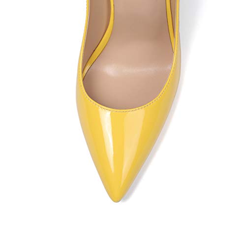 SAMMITOP Womens Closed Toe Pumps Slip On Stilettos Shoes High Heel Evening Dress Shoes 12cm Heels Yellow US13 - Thumbnail 7