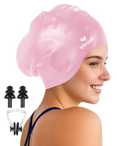 VIRSIDI Swim Cap for Long Hair, Silicone Swimming Cap for Adult Women Men with 3D Ear Protection...