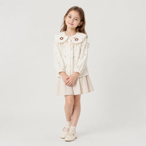 Image of Mud Kingdom Girls Blouse Shirts Spring Fall Long Sleeve Button-Down Top Ruffle Collar
