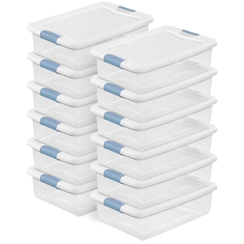 Sterilite 12-Pack Latching Box, Under Bed Storage Bins with Lids, Clear Plastic, 32 Quart - Heavy-Duty Organizing Containers for Closet, Bathroom, and Office