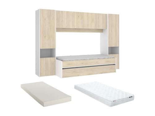 Vente-unique Ausziehbett mit Bettbrücke + Matratzen - 90 x 190 cm -...