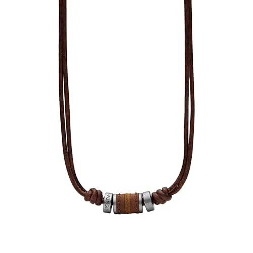 Fossil, Collar de cuero y acero inoxidable, para Hombre