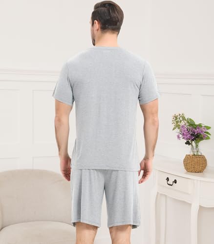 Image of NACHILA Men's Pajamas-Viscose Made from Bamboo, Short Sleeve Top with Shorts Pjs Set V Neck Sleepwear Cool Loungewear