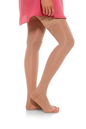 Jomi Compression Thigh High Collection, 15-20Mmhg Sheer Open Toe 152 Made In Usa (X-Large, Natural) #TOP1