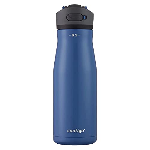 Image of Contigo Ashland Chill Stainless Steel Water Bottle with Leakproof Lid and Straw, 32 oz, Bluecorn